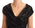 Robe longue noire à sequins dolce & gabbana avec encolure en v profonde et manches courtes bouffantes ouvertes aux épaules