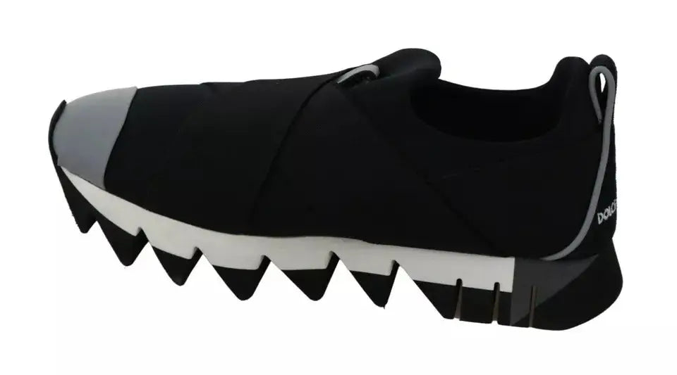 Baskets slip-on dolce & gabbana noires en néoprène avec bout gris contrastant et semelle blanche à motif dentelé shark