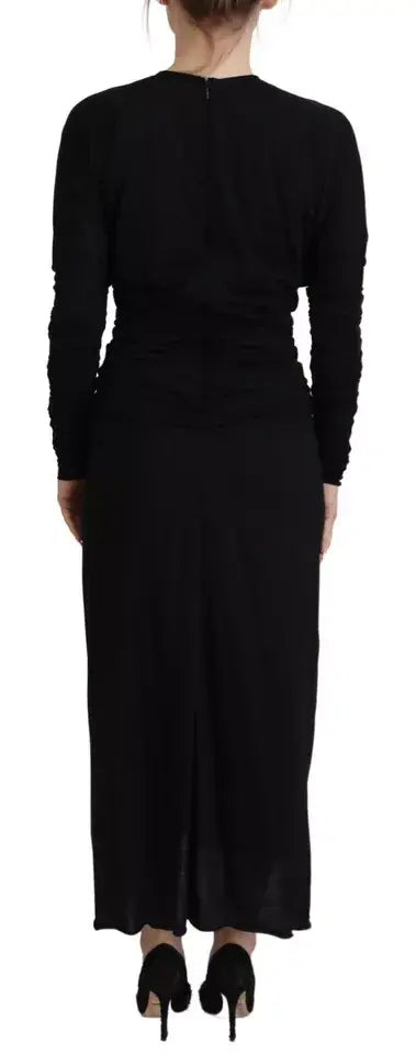 Robe midi noire dolce & gabbana en laine avec corsage ajusté et pantalon large fluide manches longues