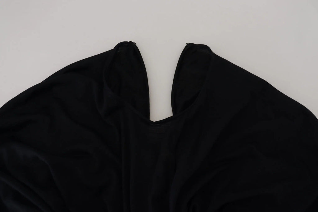 Robe midi fourreau noire dolce et gabbana en laine avec haut texturé doux et col large drapé