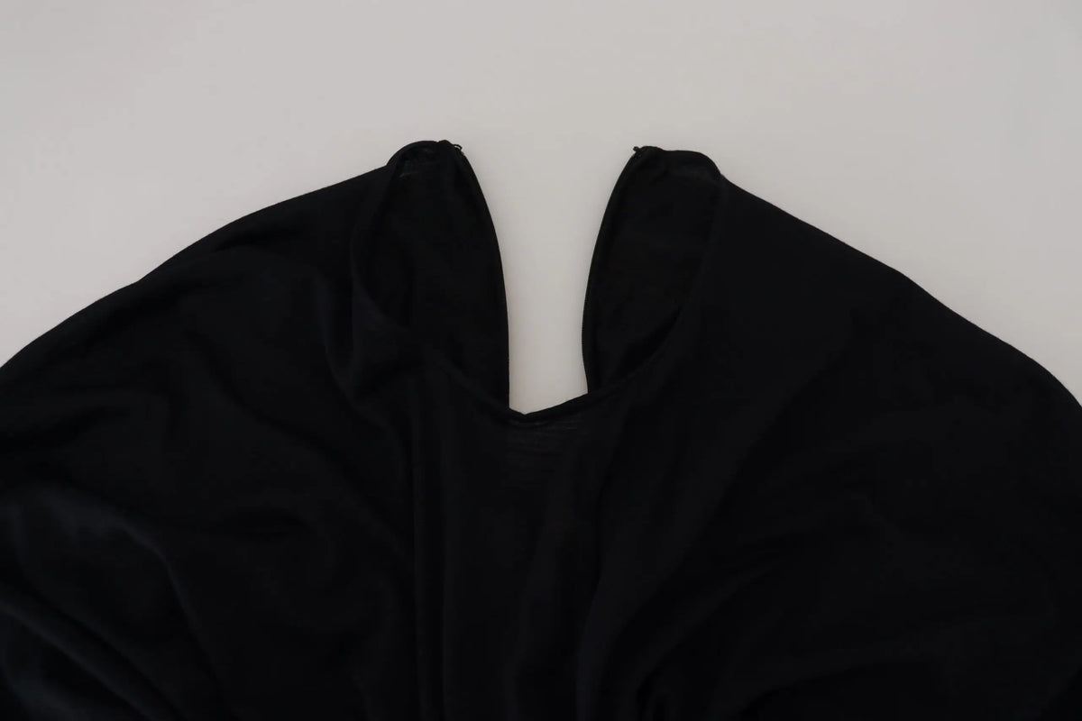 Robe midi fourreau noire dolce et gabbana en laine avec haut texturé doux et col large drapé