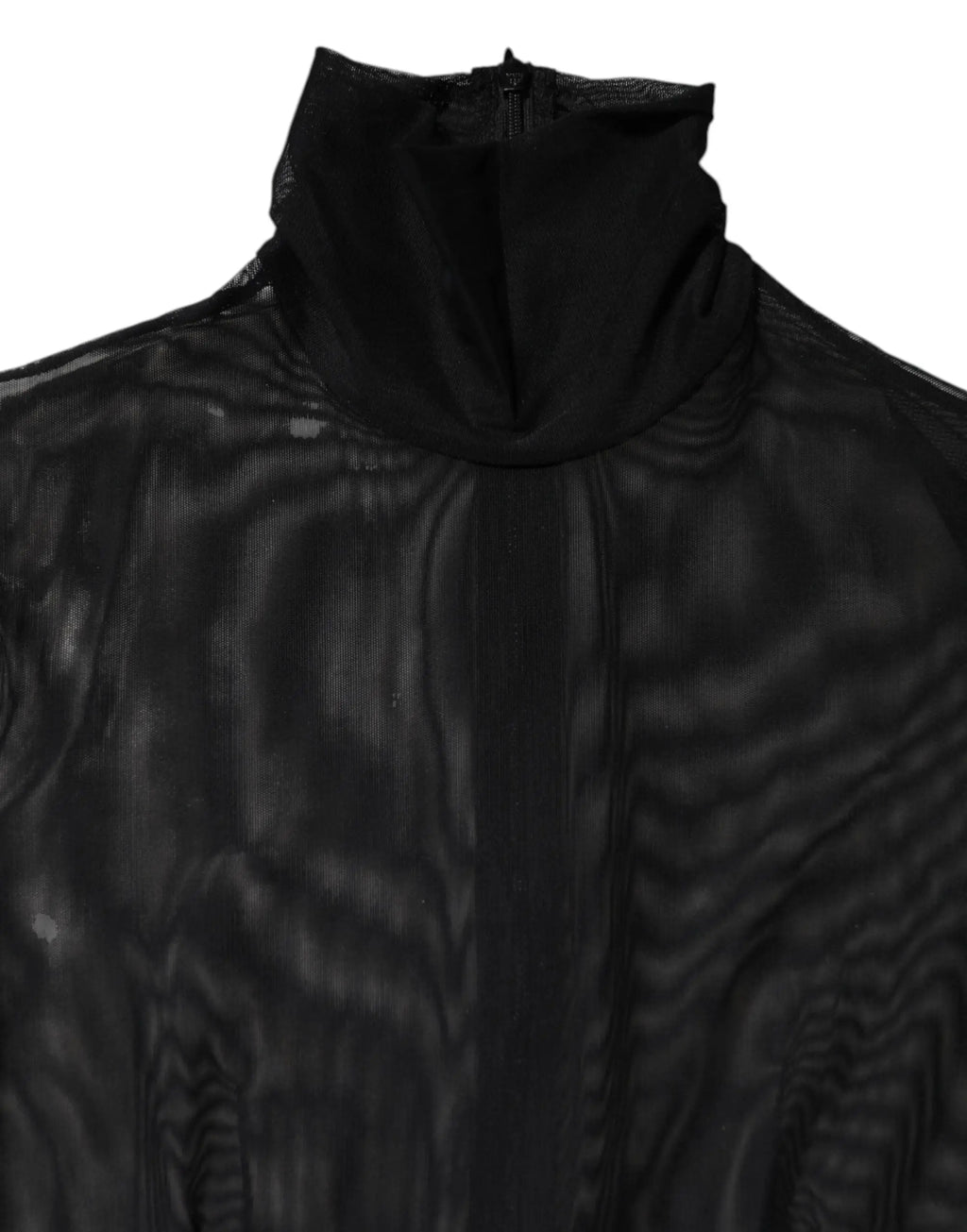 Dolce & gabbana combinaison body robe noire en maille transparente avec col montant et côte vertical subtile