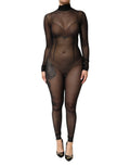 Dolce & gabbana combinaison body noir en mesh transparent à manches longues col montant