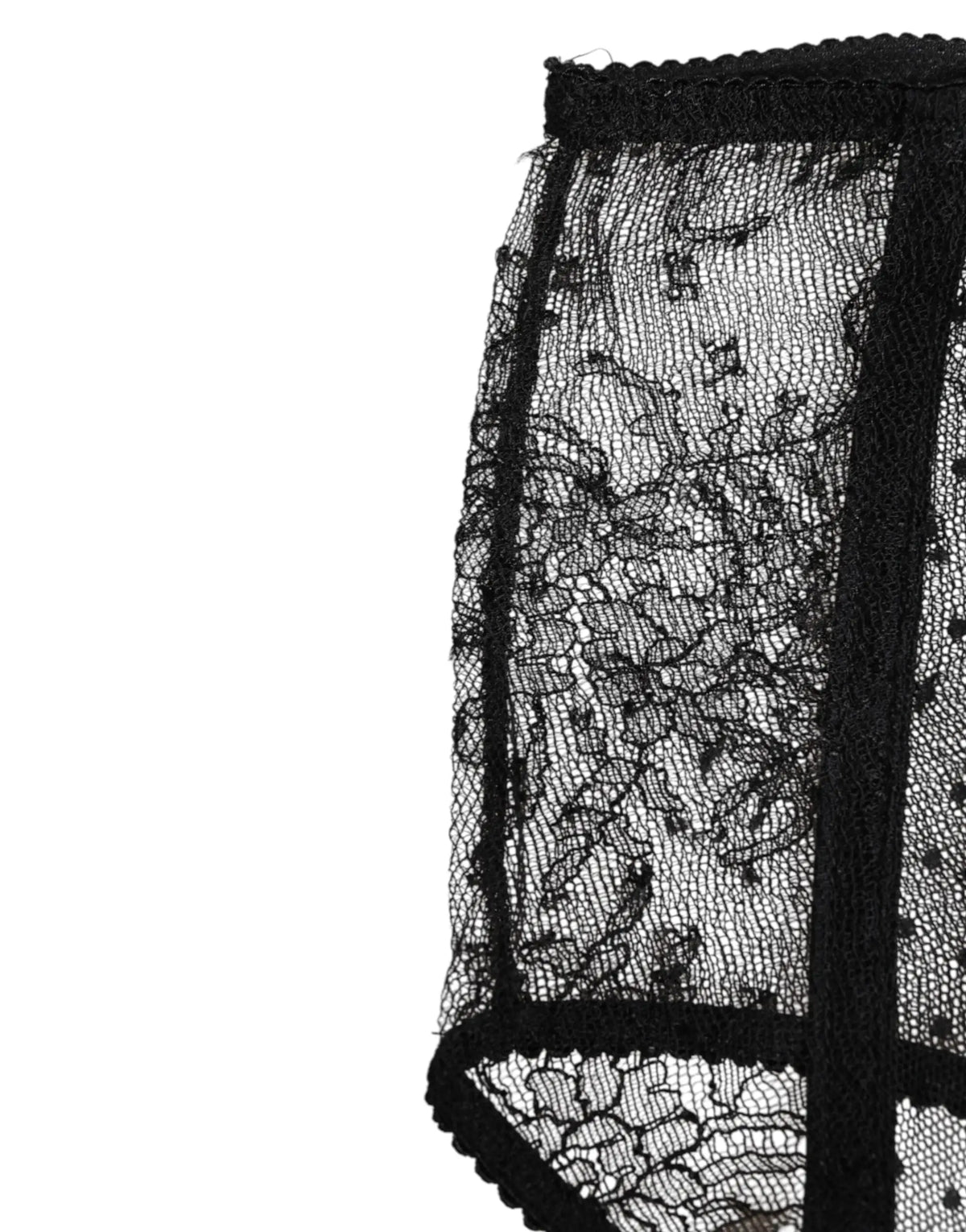 Culotte noire à taille haute dolce gabbana en dentelle transparente à pois avec motifs floraux et bords festonnés