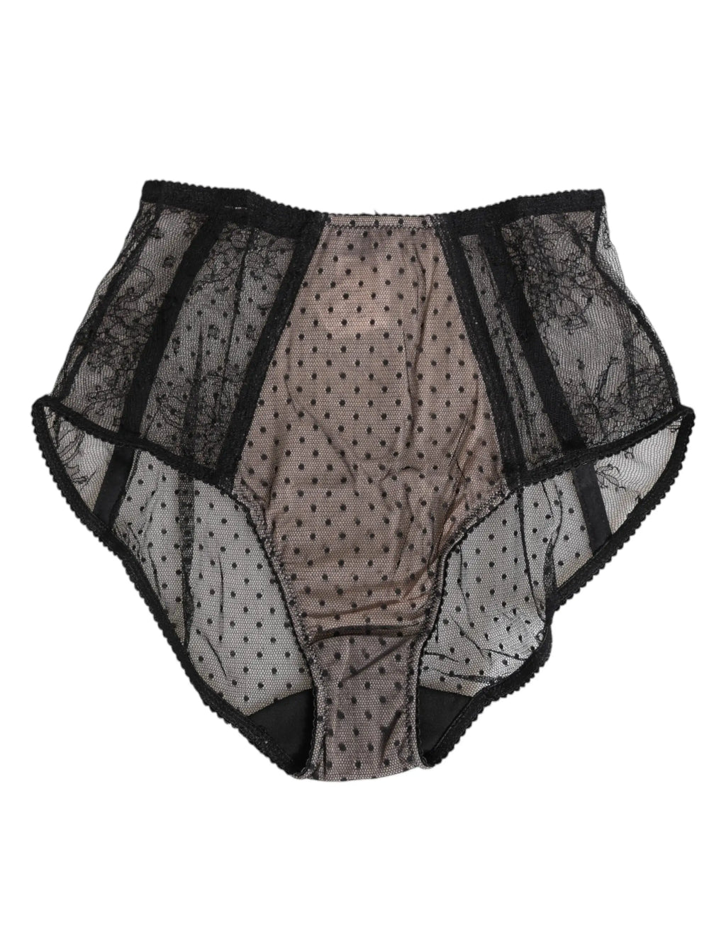 Culotte noire dolce & gabbana taille haute en dentelle transparente à pois et motifs floraux délicats