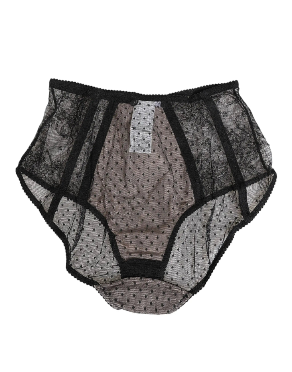 Dolce & gabbana culotte taille haute noire en dentelle transparente à pois avec bordure noire unie