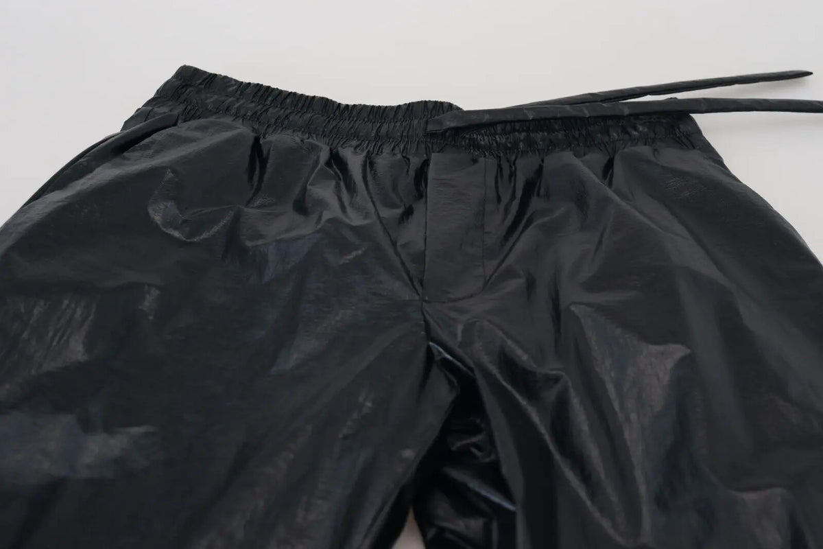 Pantalon de pluie noir brillant en nylon dolce gastana avec taille élastique et cordon de serrage