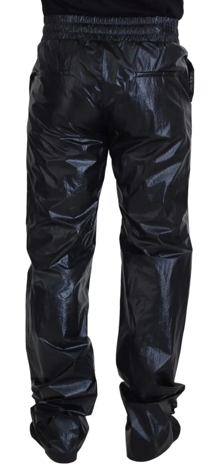 Pantalon noir brillant en nylon dolce gabbana à taille élastique et coupe décontractée avec cordon de serrage