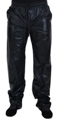 Pantalon dolce & gabbana noir brillant en nylon avec taille élastique et cordon de serrage imperméable