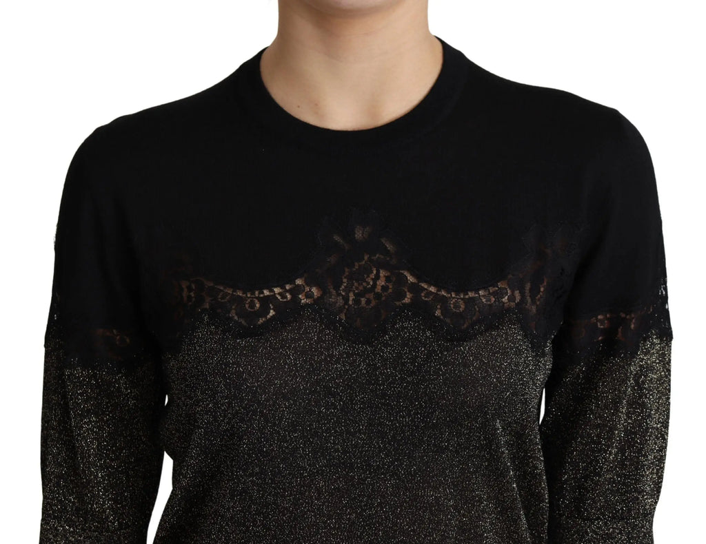 Pull noir dolce & gabbana en lurex brillant avec insert en dentelle délicate sur la poitrine