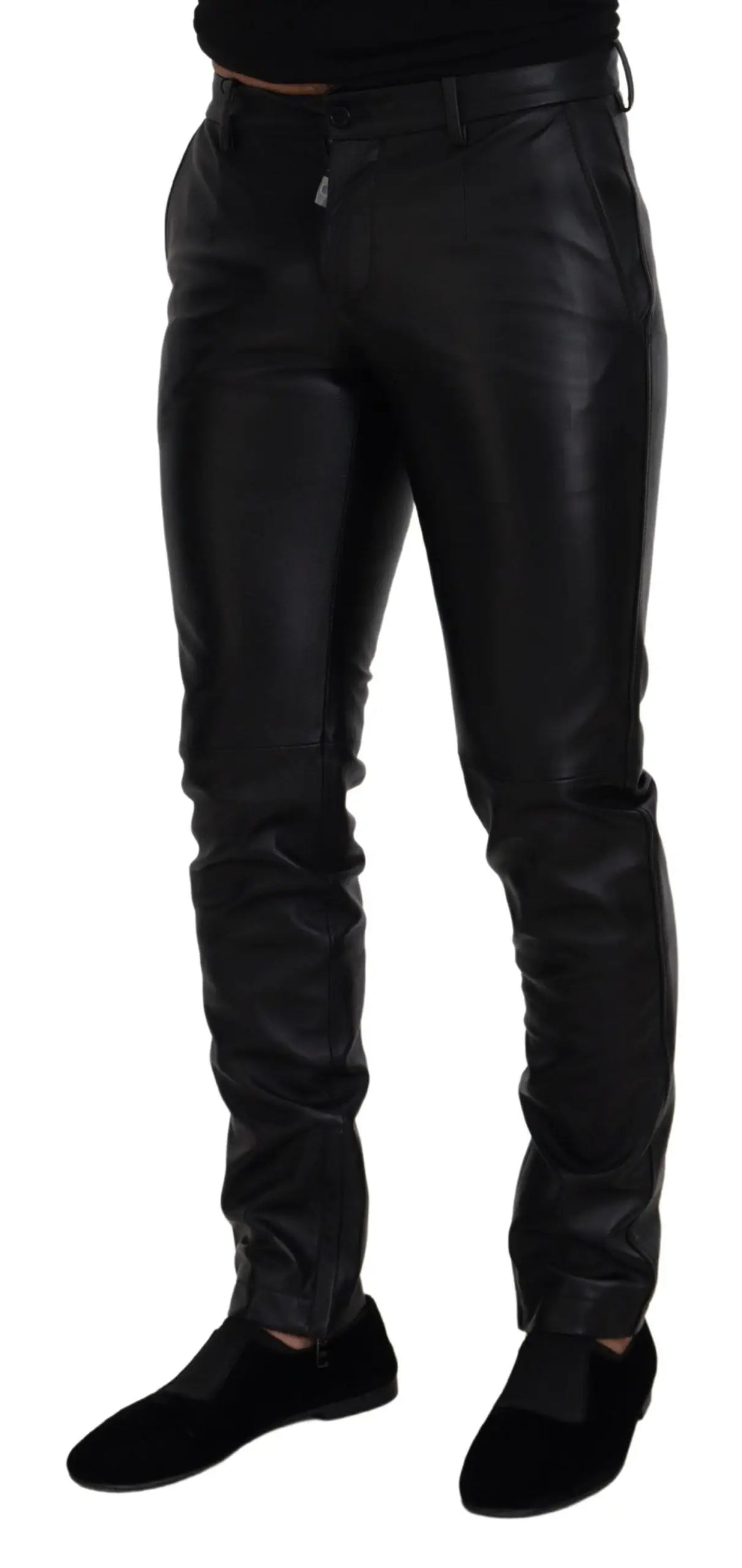 Pantalon skinny noir brillant en cuir stretch dolce gabbana avec coupe slim élégante
