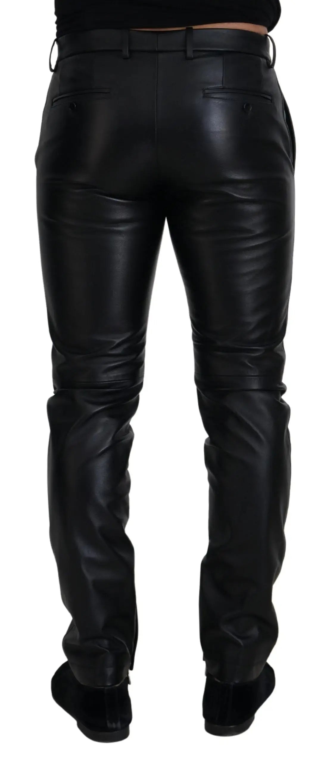 Pantalon skinny extensible noir brillant en similicuir dolce & gabbana avec finition lisse et coutures discrètes