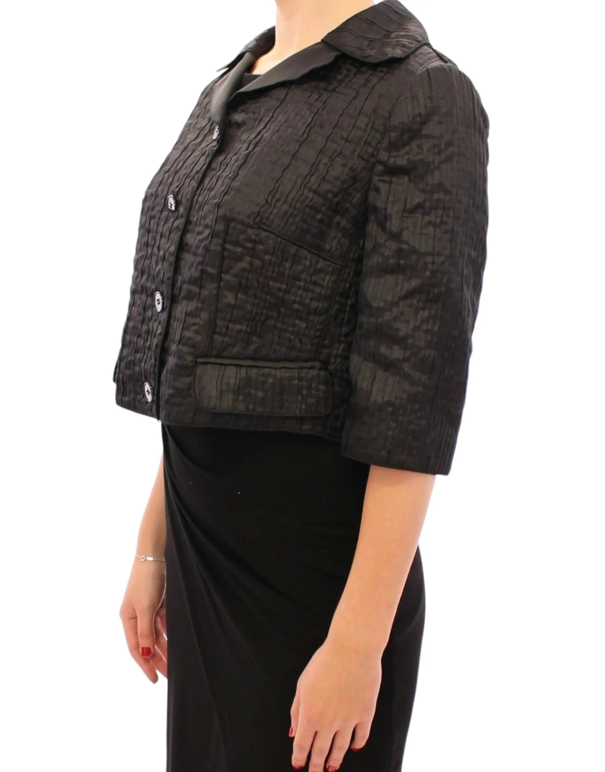 Veste courte bolero noire matelassée dolce gabbana avec col structuré et manches trois quarts