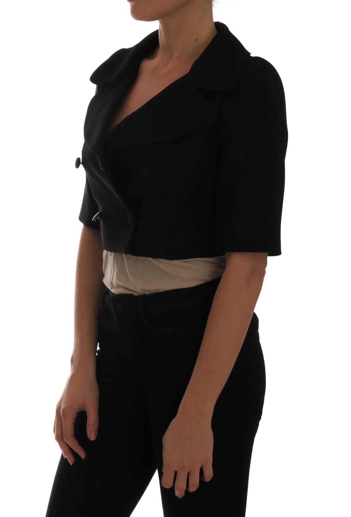 Dolce & gabbana blazer noir cropped avec manches courtes et col à revers notched élégant pour femme