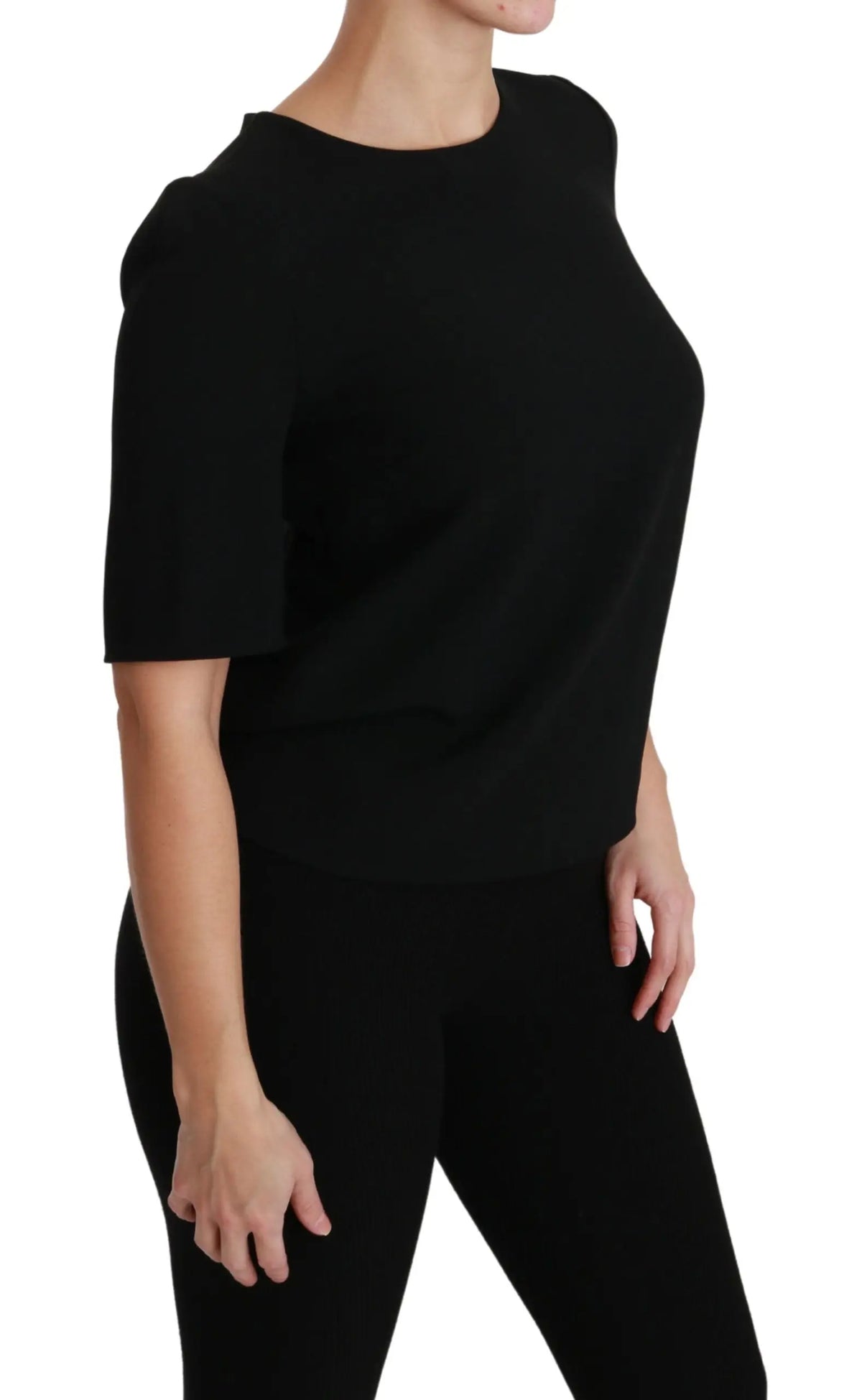 Dolce & Gabbana top noir manches courtes en stretch avec encolure arrondie et silhouette douce et ajustée