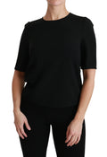 Dolce & gabbana blouse noire en stretch à manches courtes avec col rond et épaules bouffantes pour un style casual