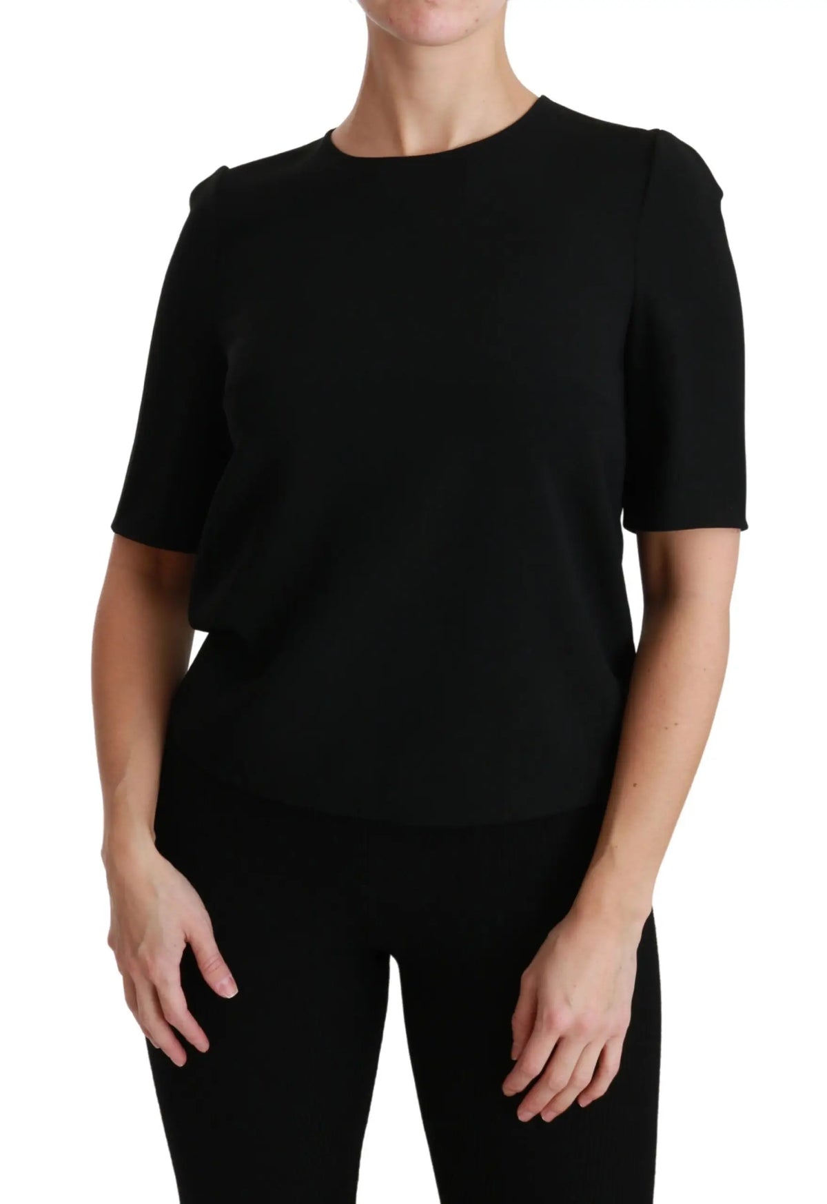 Dolce & gabbana blouse noire en stretch à manches courtes avec col rond et épaules bouffantes pour un style casual