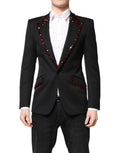 Dolce & gabbana blazer sicilia noir avec embellissements en cristal rouge le long des revers et poches