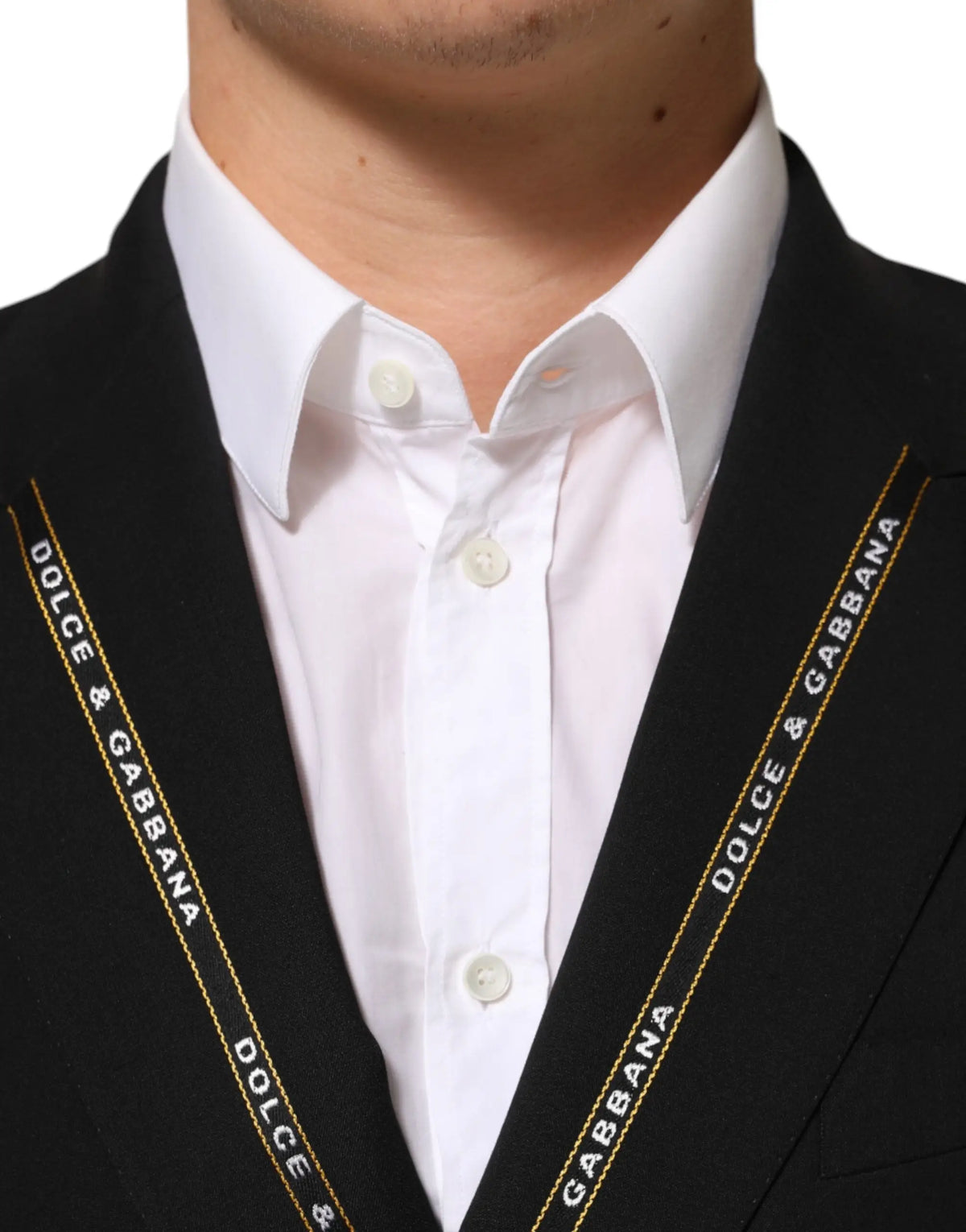 Dolce & gabbana black sicilia double breasted blazer with gold threaded logo trim along the lapels