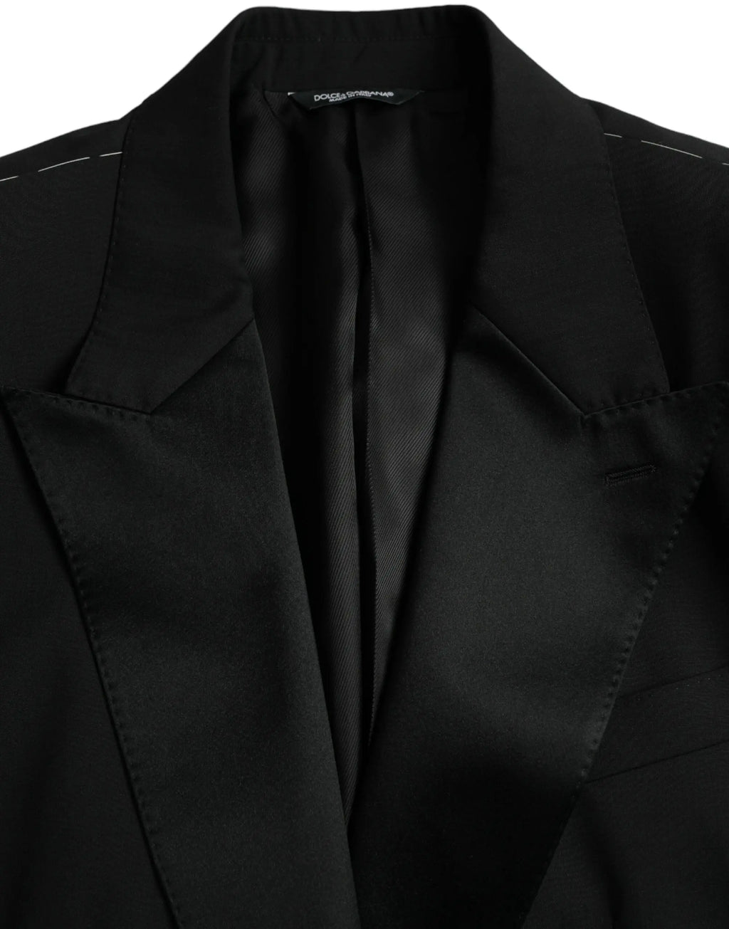 Dolce & gabbana veste sicilia noire à simple boutonnage avec revers en satin et coutures blanches discrètes