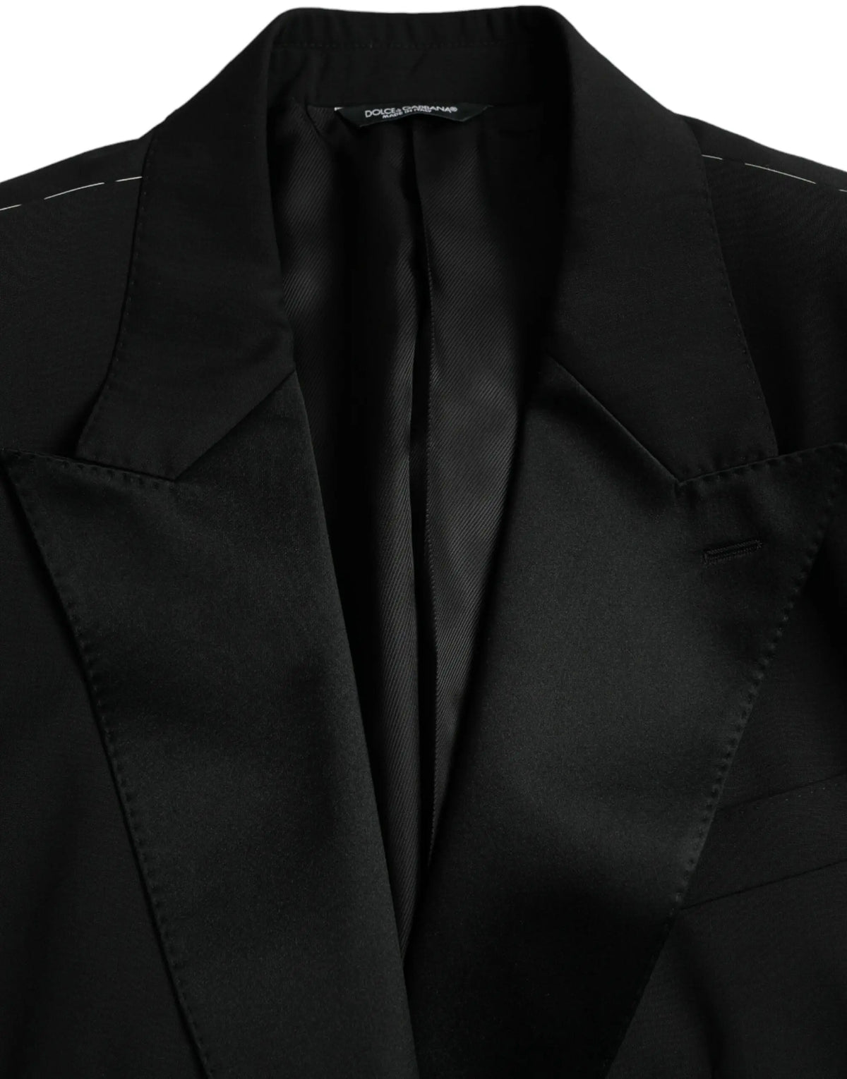 Dolce & gabbana veste sicilia noire à simple boutonnage avec revers en satin et coutures blanches discrètes
