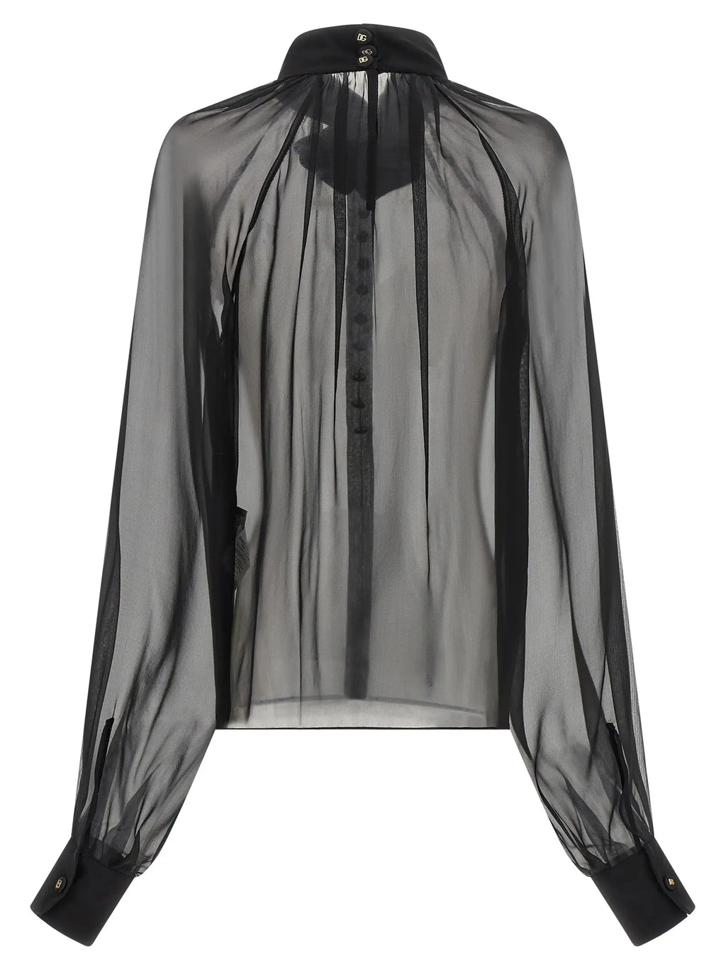 Dolce & gabbana blouse en soie noire transparente avec col structuré et manches longues
