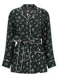 Dolce & Gabbana blouse noir en soie avec imprimé floral blanc et bordure assortie style pyjama
