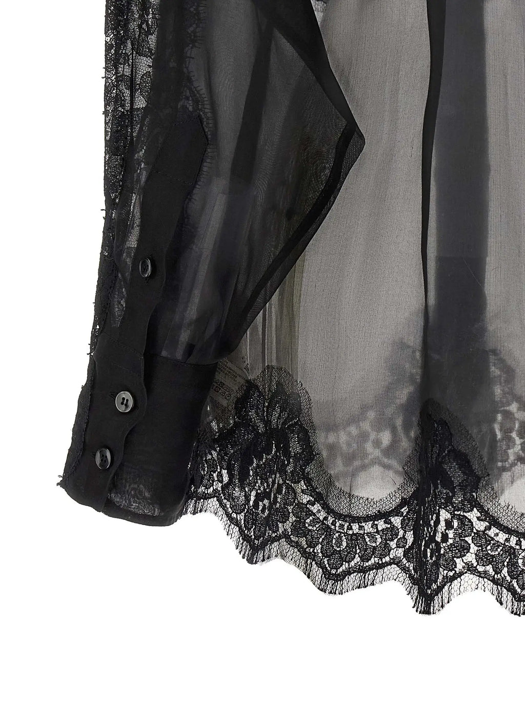 Blouse en soie noire dolce & gabbana avec dentelle noire, broderie florale délicate et poignets boutonnés