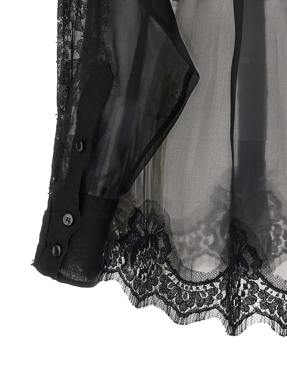Blouse en soie noire dolce & gabbana avec dentelle noire, broderie florale délicate et poignets boutonnés