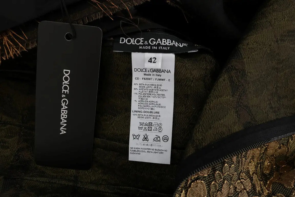 Étiquette noire dolce & gabbana en soie à franges marron taille 42 pour robe trapèze élégante