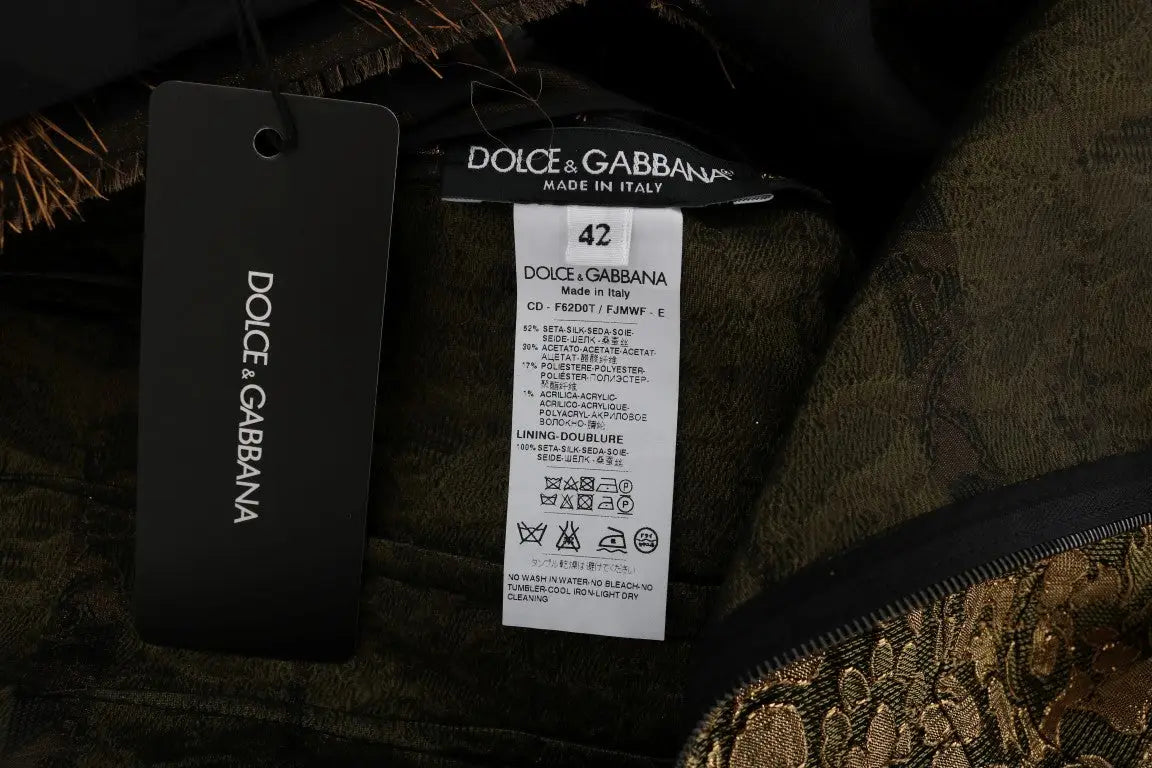 Étiquette noire dolce & gabbana en soie à franges marron taille 42 pour robe trapèze élégante