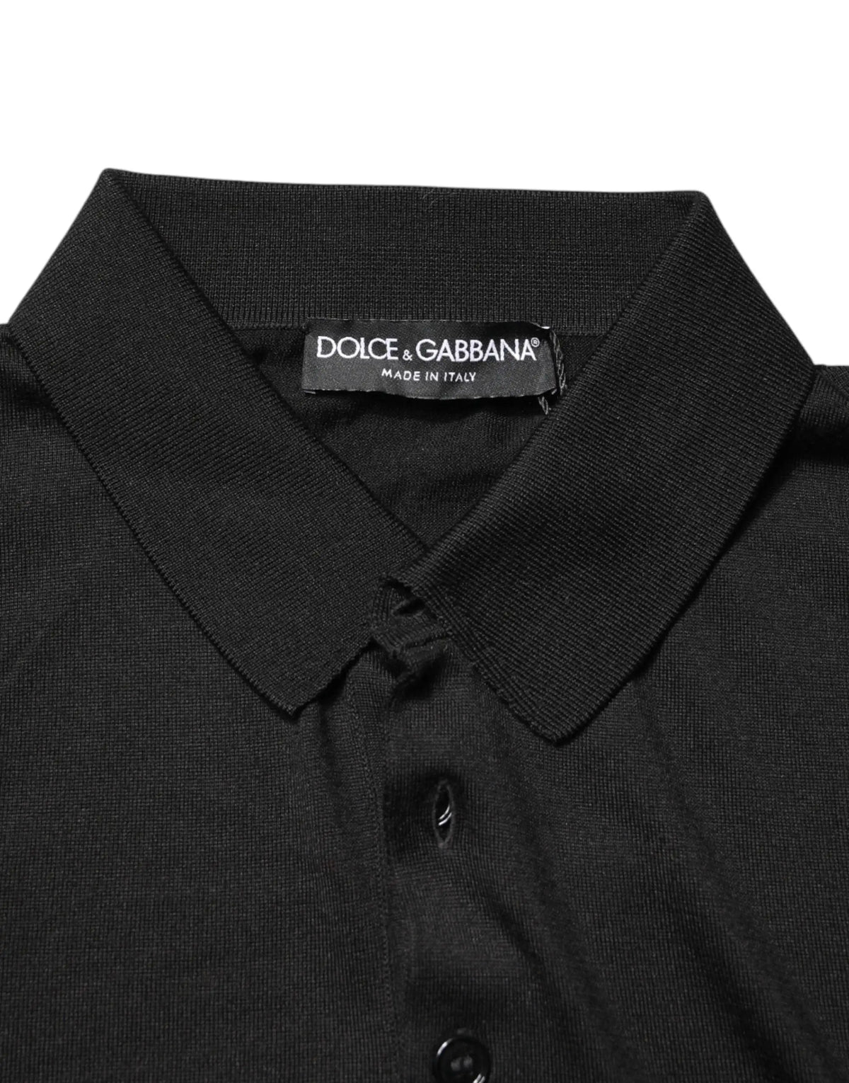 Polo dolce & gabbana noir en soie avec col côtelé et patte de boutonnage manches courtes
