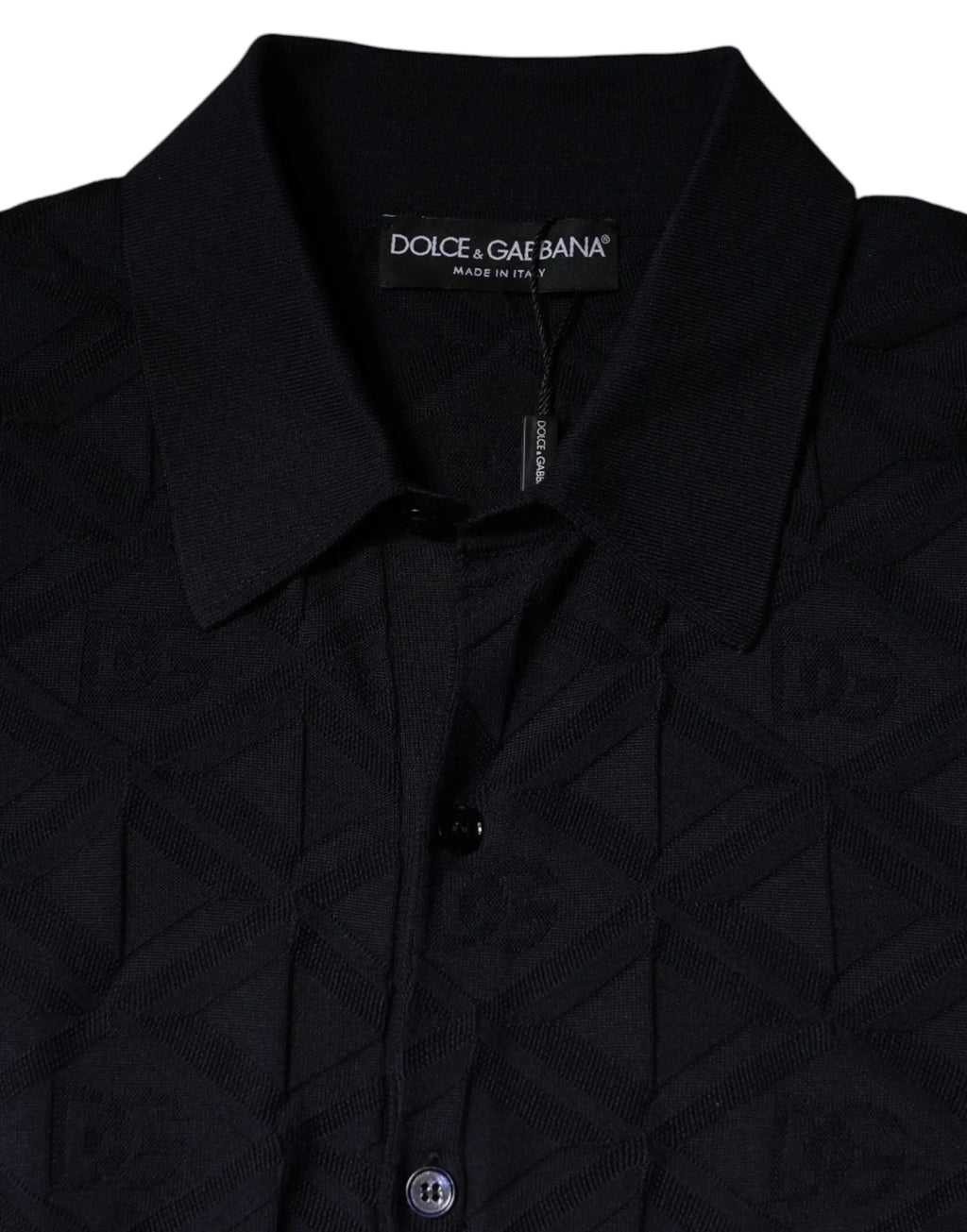 Dolce & gabbana cardigan homme en soie noir avec motif matelassé subtil et fermeture à boutons