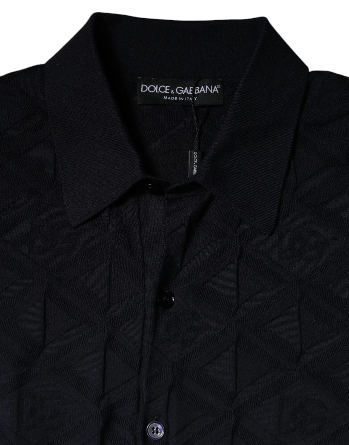 Dolce & gabbana cardigan homme en soie noir avec motif matelassé subtil et fermeture à boutons