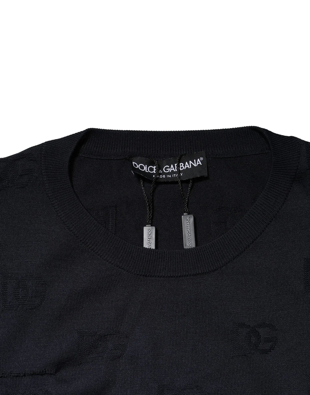 Dolce & gabbana pull en soie noir à col rond avec logo brodé subtil sur le devant
