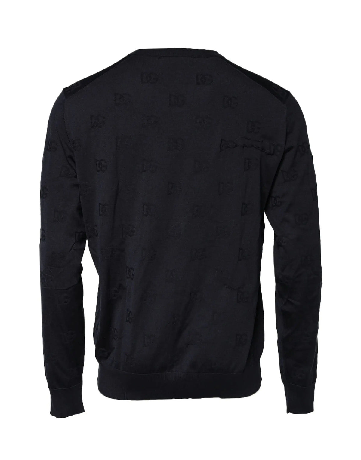 Sweatshirt dolce & gabbana noir en soie avec col rond en crew neck montrant le dos à motif logo subtil répété