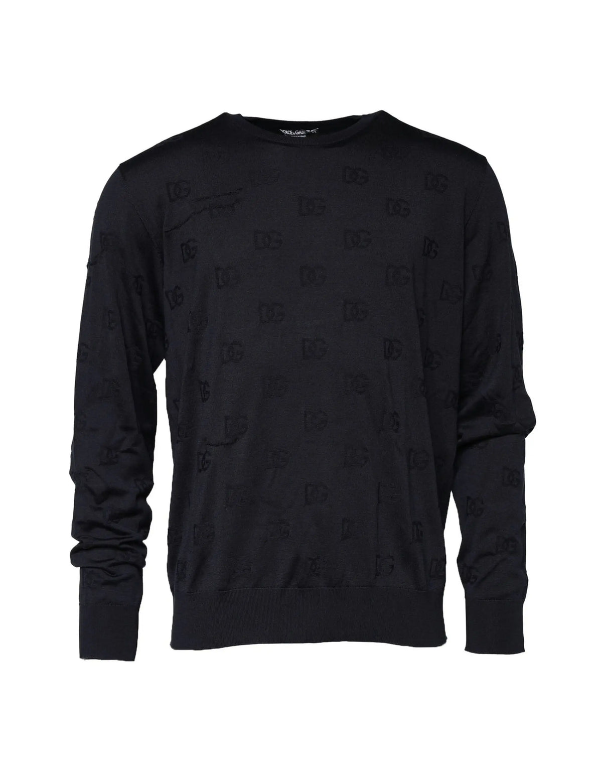 Sweatshirt dolce & gabbana noir en soie avec motif logo embossé subtil sur le tissu