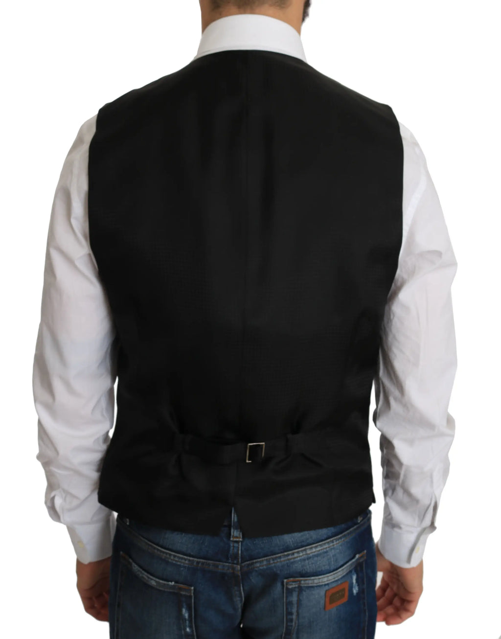 Dolce & gabbana waistcoat noir en soie avec un design structuré et une légère brillance élégante