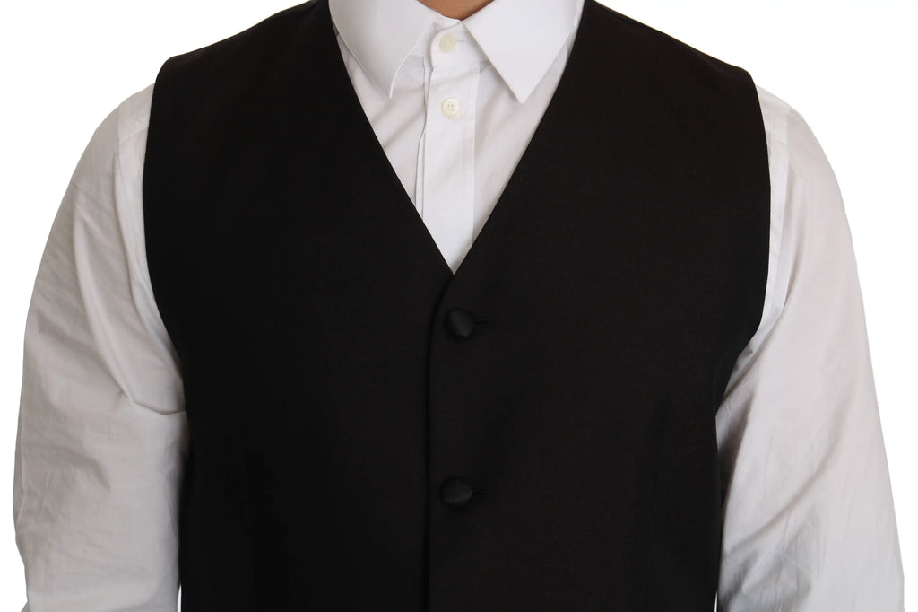 Dolce & gabbana noir en soie gilet de robe avec une coupe ajustée élégante et trois boutons assortis sur le devant