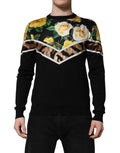 Dolce & gabbana pull en soie noir à manches longues avec imprimé floral audacieux de roses jaunes et rayures tigre