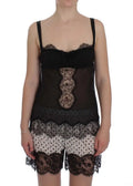 Dolce & Gabbana top lingerie en soie noire avec dentelle florale et panneaux en mesh transparent