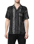Dolce & gabbana chemise noire en soie à manches courtes avec motifs floraux et bandana blanc style imprimé