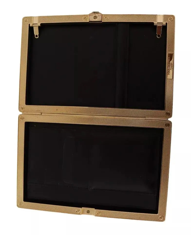 Clutch rectangulaire doré à texture avec doublure intérieure noire dolce & gabbana en soie pour soirée
