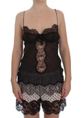 Dolce & gabbana black silk lace babydoll lingerie top with sheer mesh bodice and floral appliqué detailing