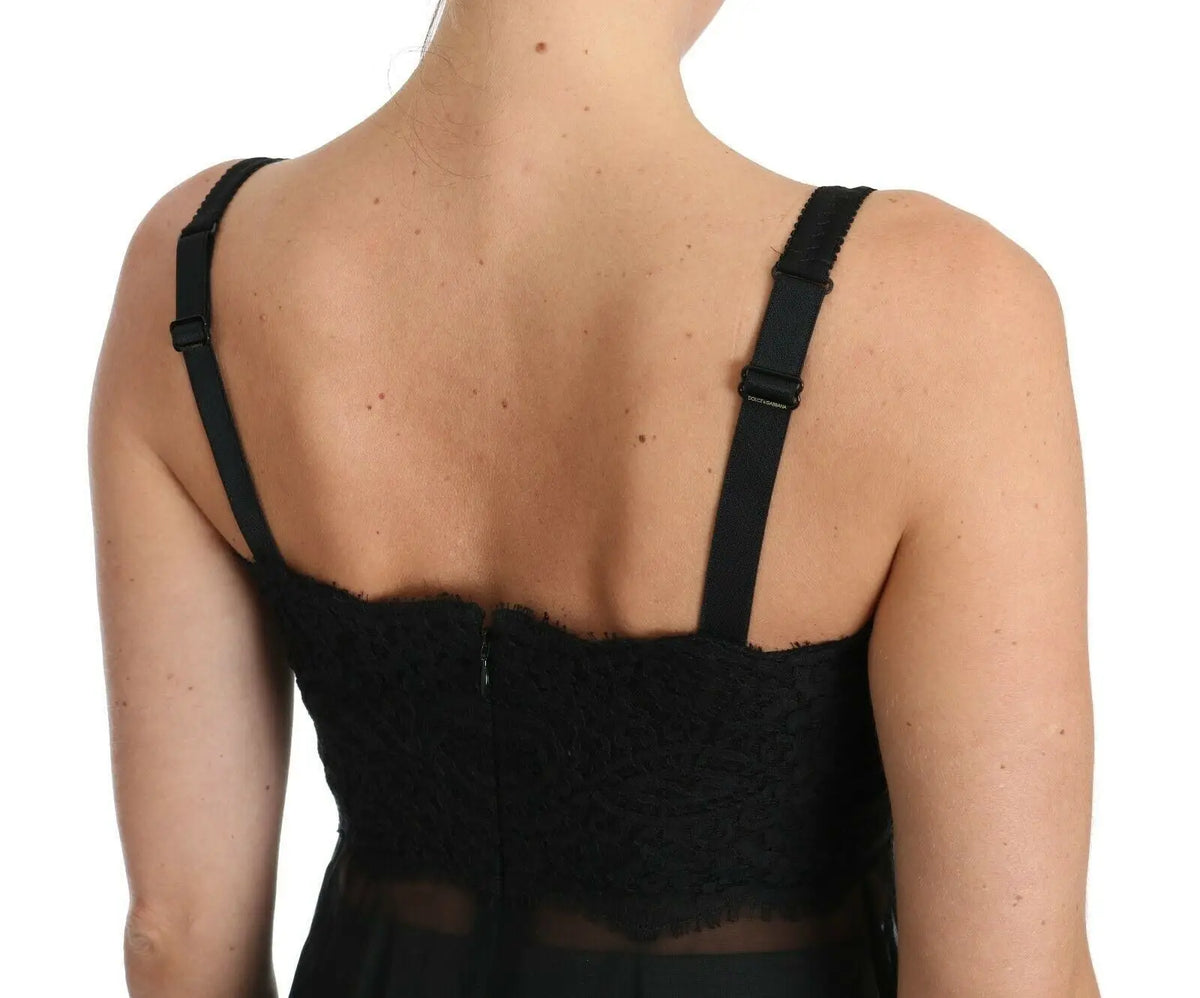 Corset noir en dentelle avec bretelles réglables de la robe nuisette en soie dolce gabbana