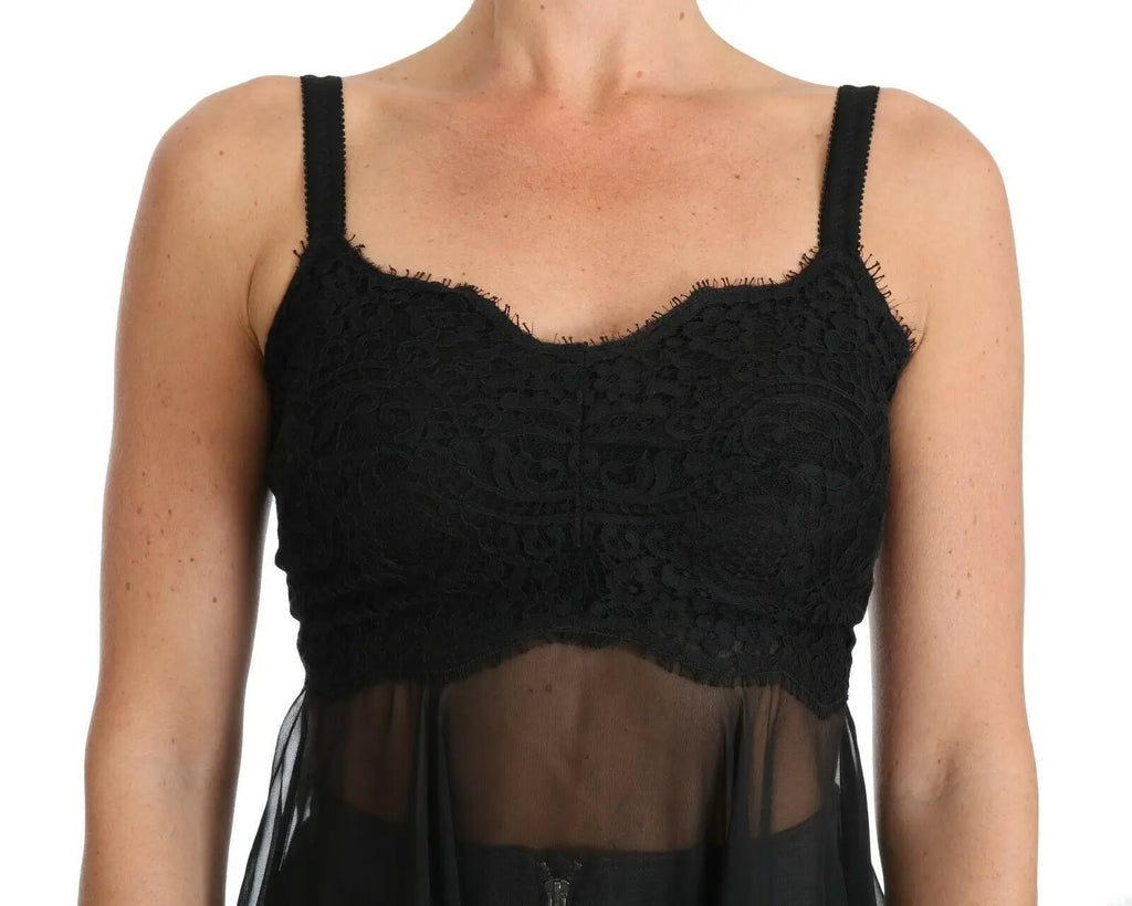 Crop top en dentelle noire avec superposition transparente dolce & gabbana lingerie chemise en soie