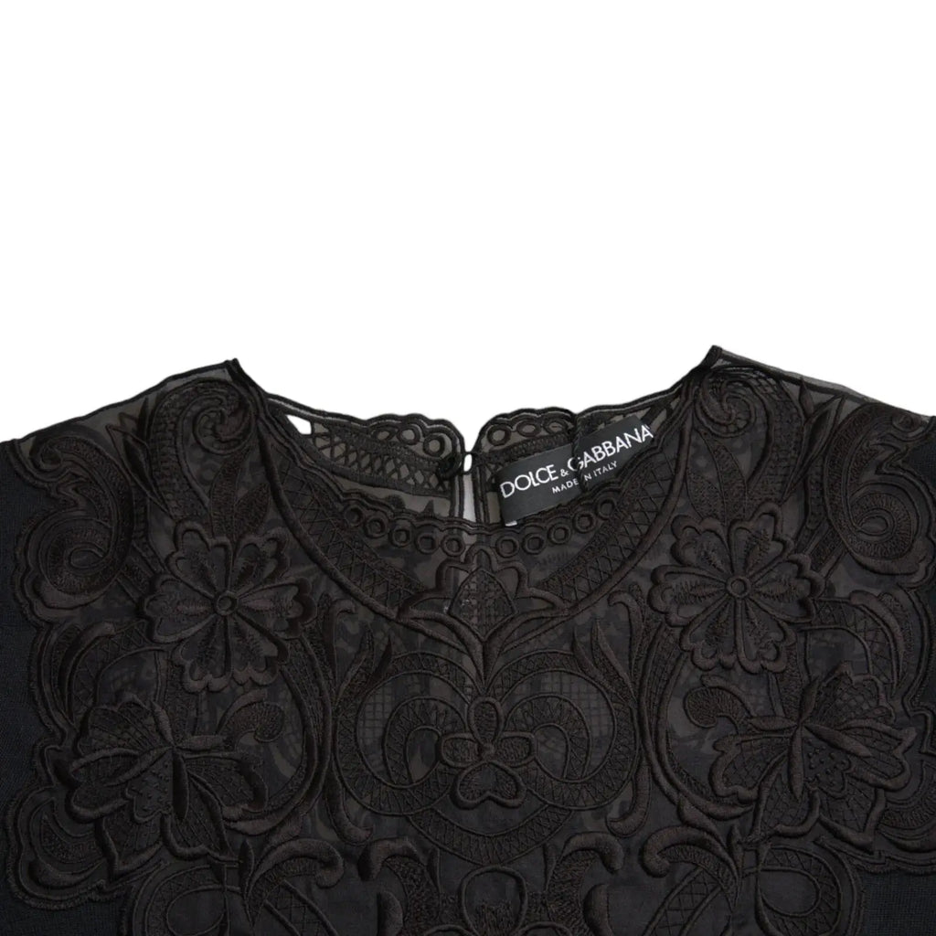 Blouse dolce & gabbana noire en soie avec manches longues et dentelle florale détaillée