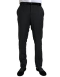 Pantalon de costume ajusté noir en soie pour homme dolce & gabbana avec ceinture assortie