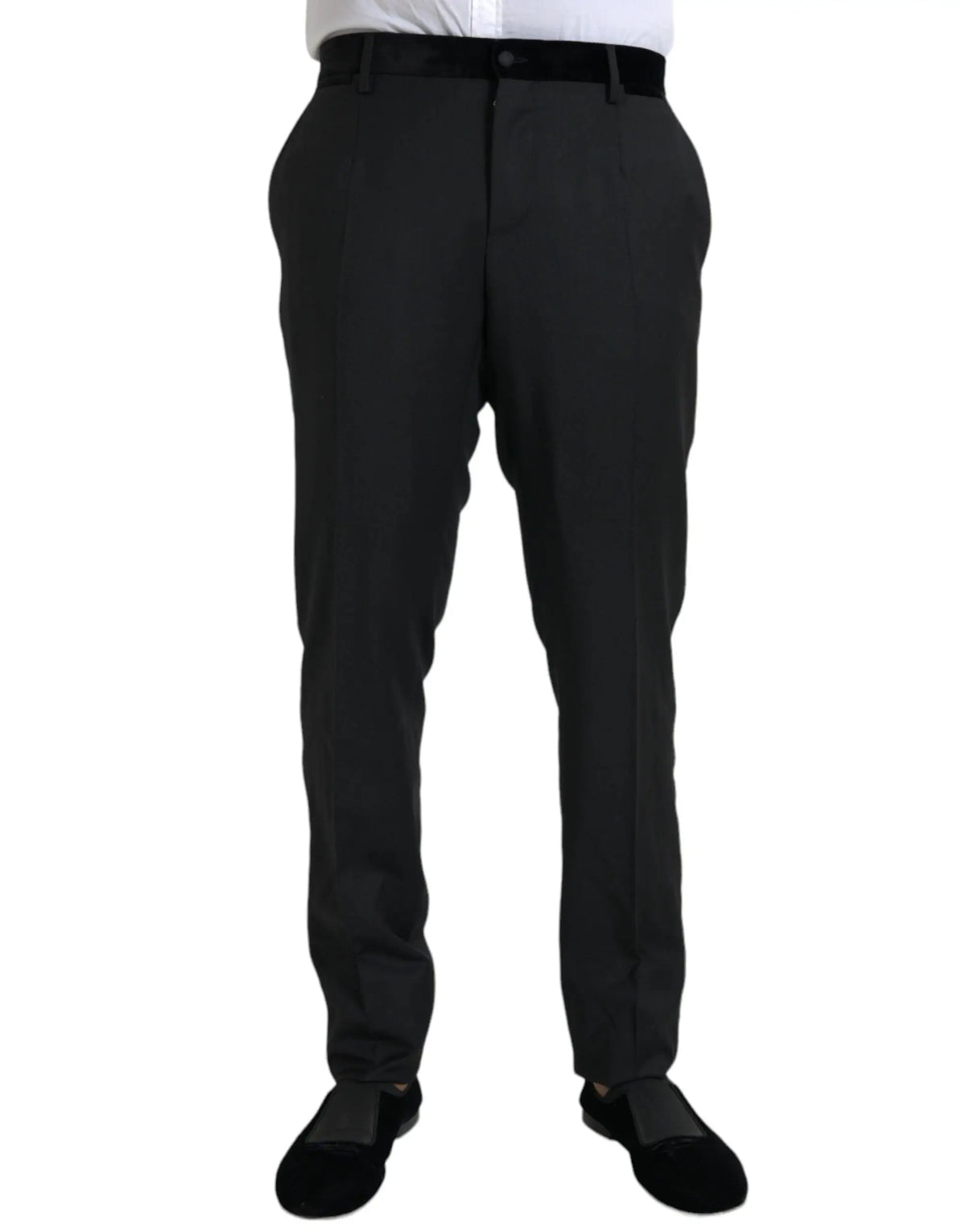 Pantalon de costume ajusté noir en soie pour homme dolce & gabbana avec ceinture assortie