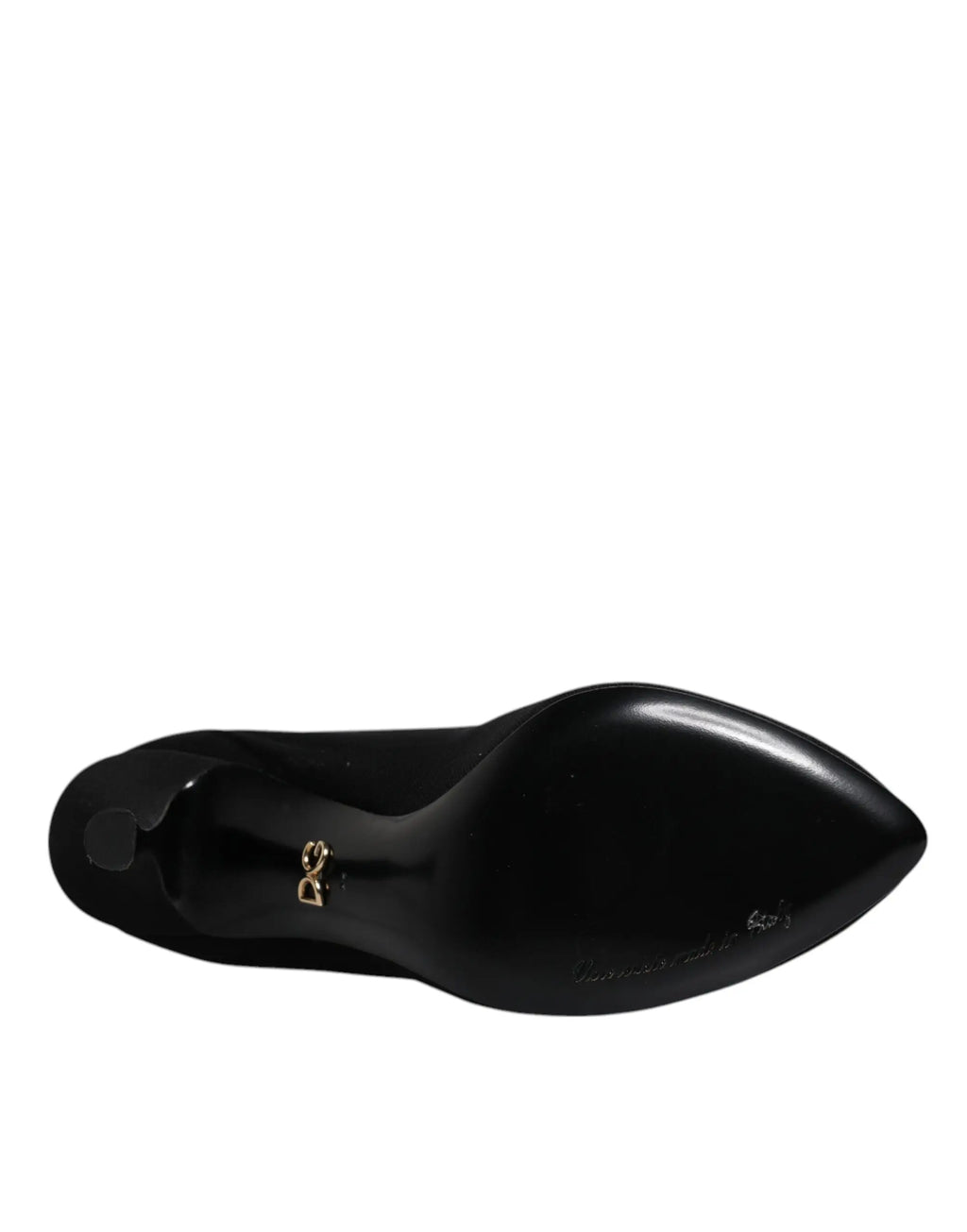 Dolce & gabbana bottines en maille de soie noires avec talons hauts en cuir verni noir et détail noeud doré sur la semelle